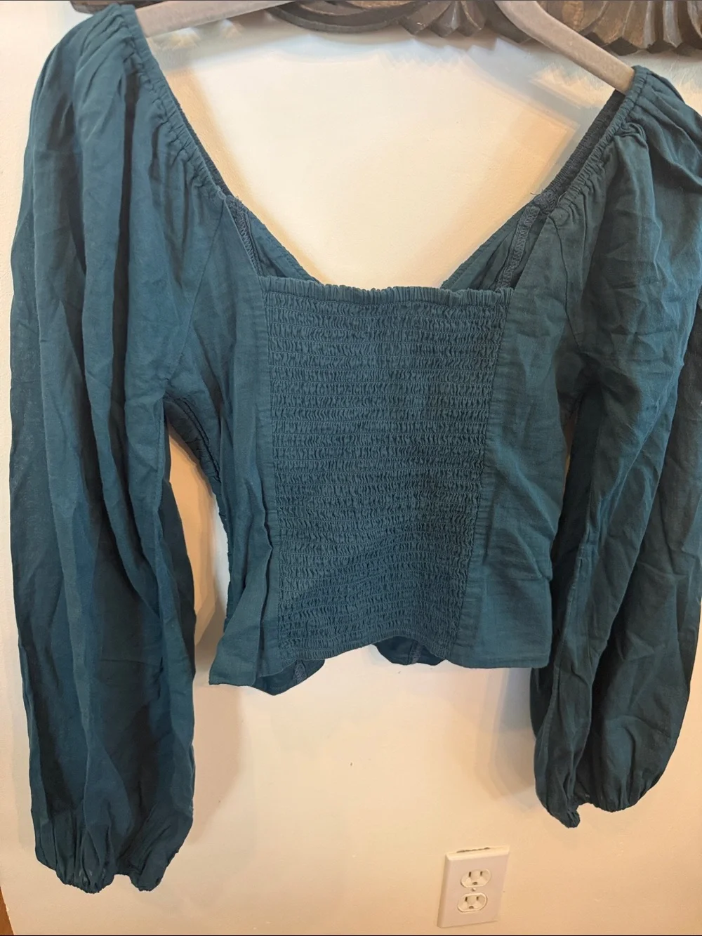 NWT Abercrombie & Fitch XXS Womens Teal Ruched Long Sleeve V-Neck Top